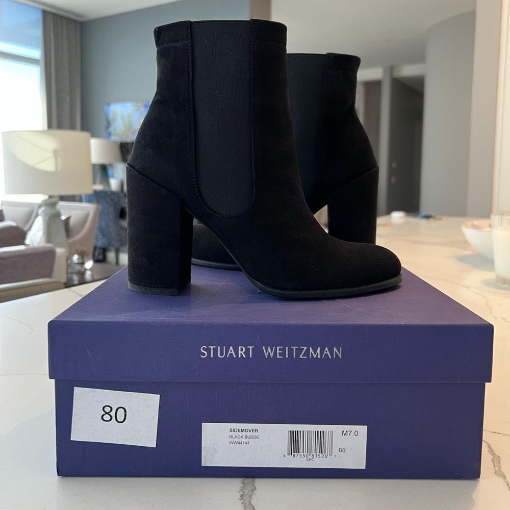 Stuart Weitzman Sidemover Black Suede Booties